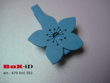 Fleurs en bois avec clip  :  bleu 40 mm (6ex)